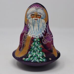 Rare Golden Cockerel Russia Hand Painted Wood Santa Chime Santa Bell Figurine